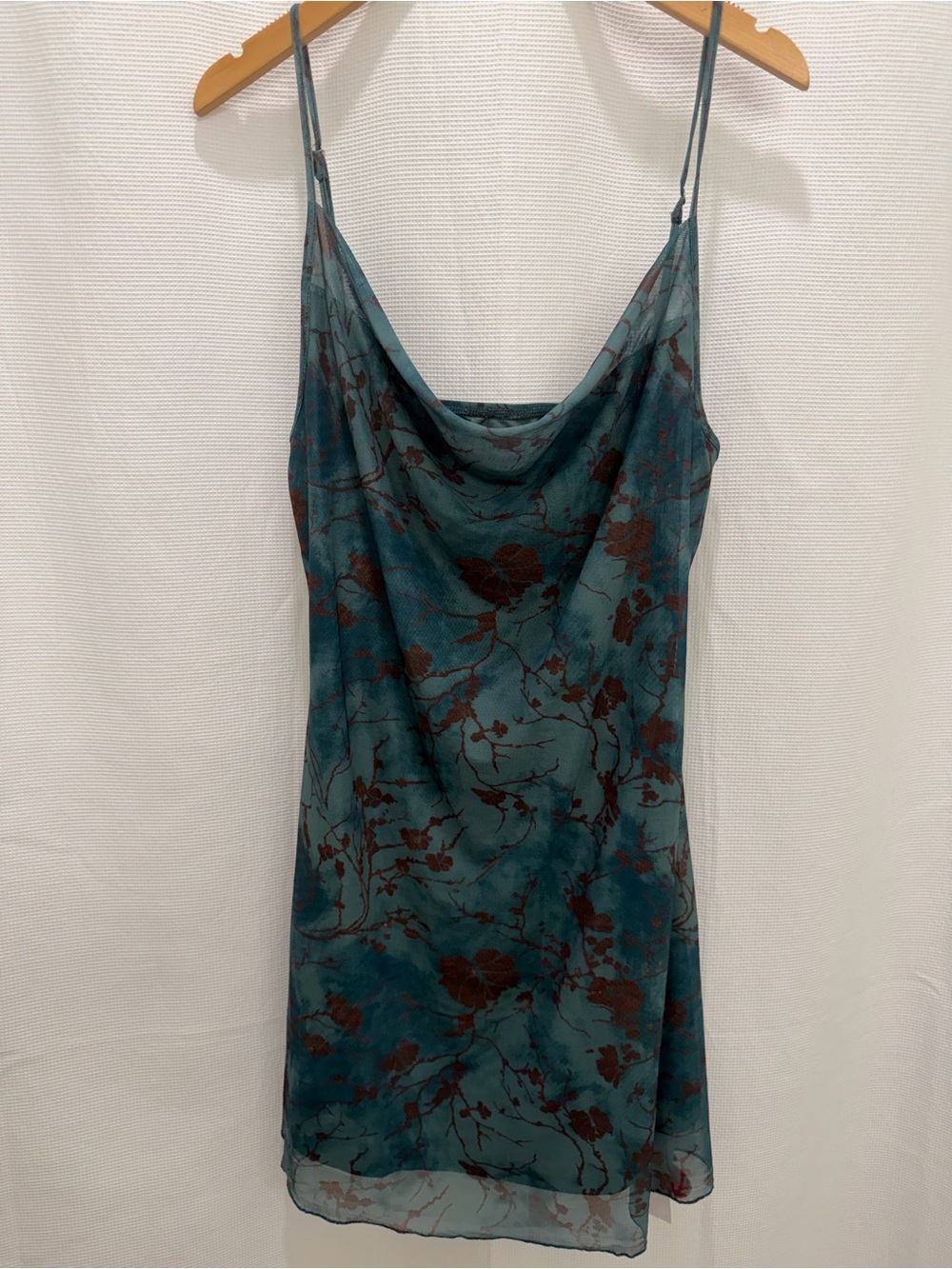 Cider Teal Floral Slip Dress with Cowl Neck